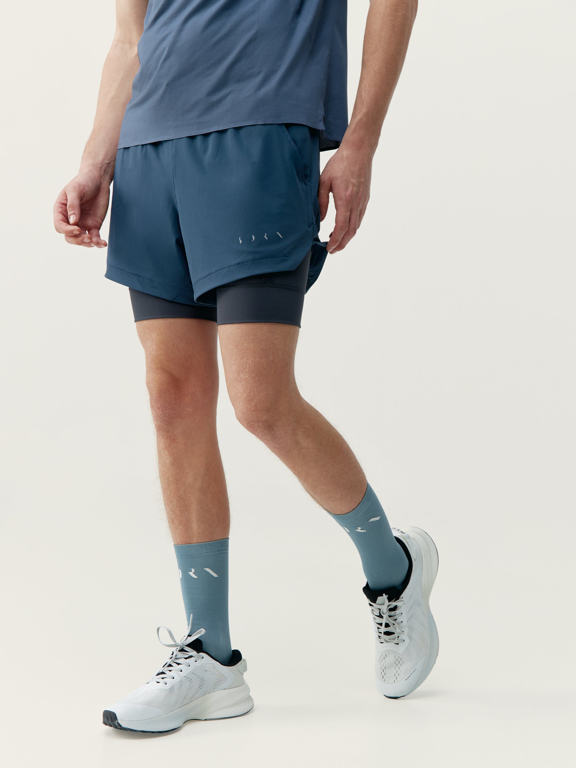 Born Living Yoga Mashu Double Layer Short - Denim/Road Grey